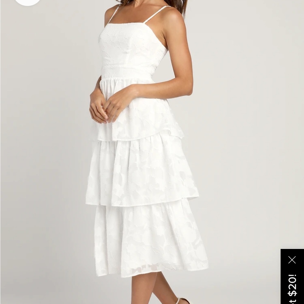 Lulus grace and beauty white tiered dress for bridal shower/bachelorette